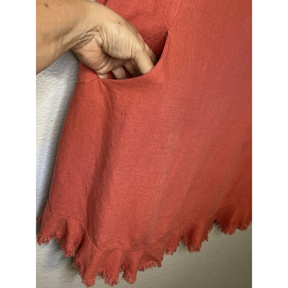 Umgee Linen Blend Top Size M Rust Burnt Orange Short Sleeve Raw Frayed Hem Boho - Picture 4 of 8
